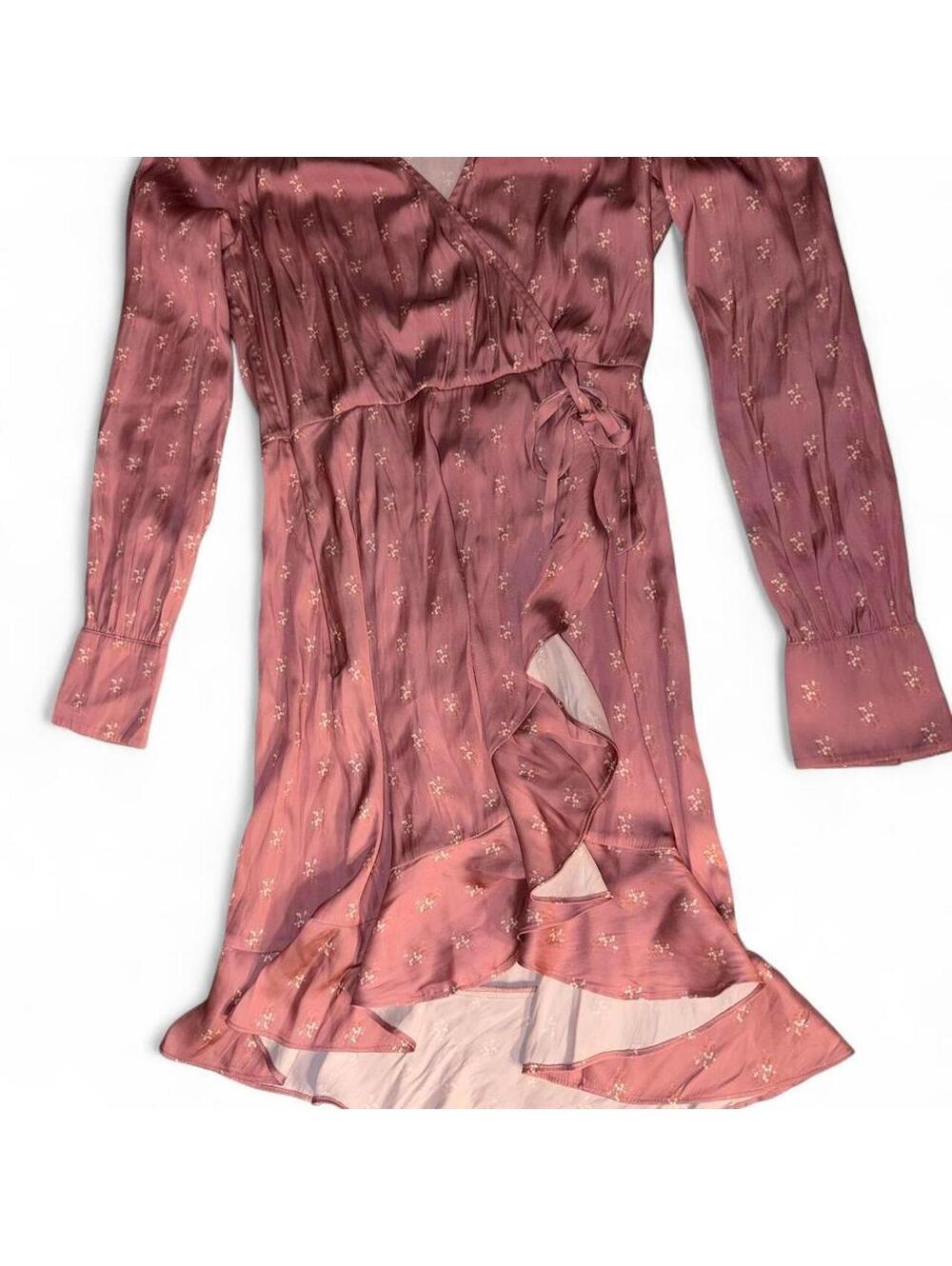 PAIGE Aloe Long Sleeve Metallic Dot Wrap Midi Dress - Muted Mauve Pink - Size 4